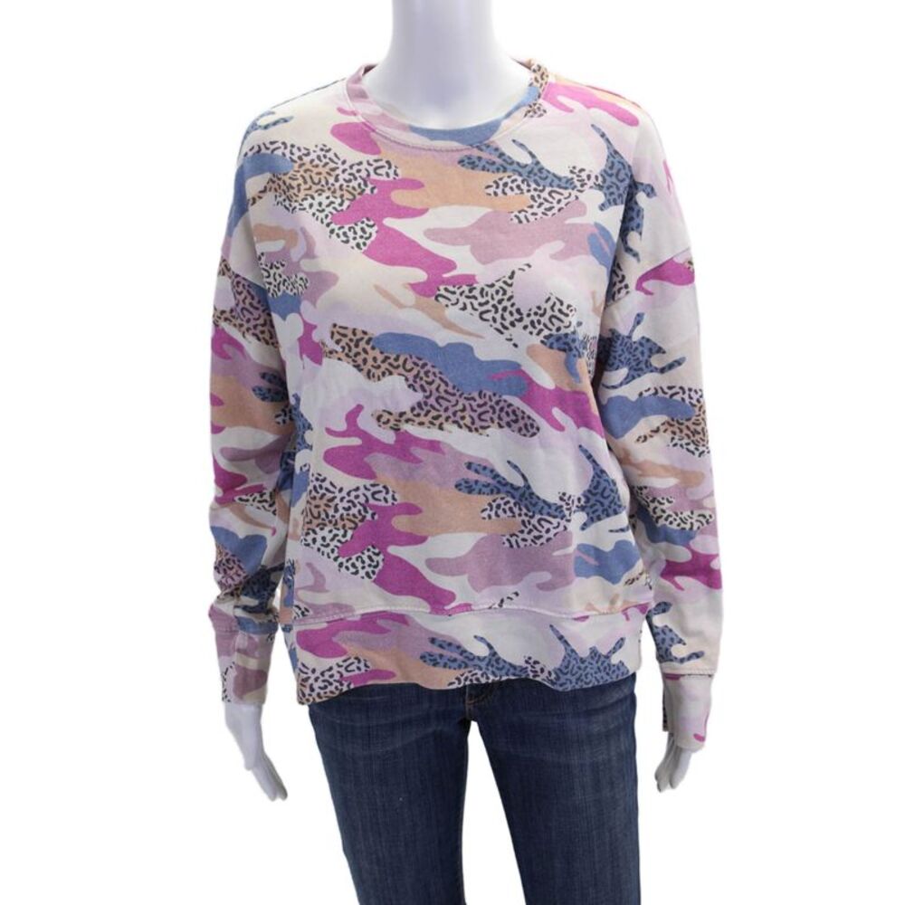 Sundry Womens Oversized Leopard Camouflage Sweatshirt Multicolored Cotton Size 1